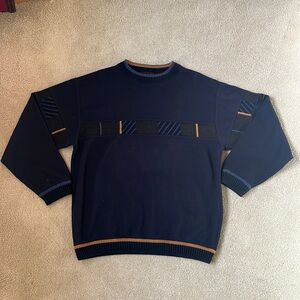 Carlo Colucci Navy Blue Sweater with Beige Accents